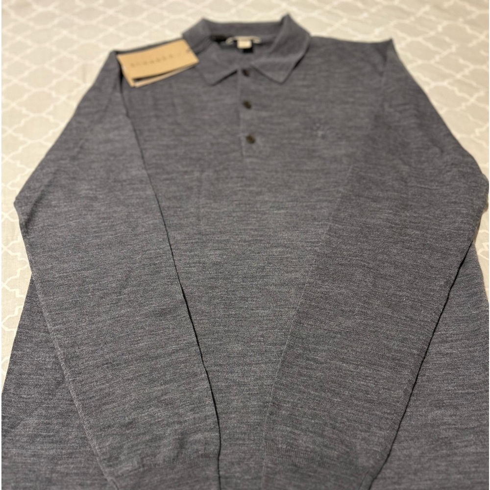 SOLD - BNWT Mens Burberry Merino Wool long sleeve polo - Picture 2 of 9